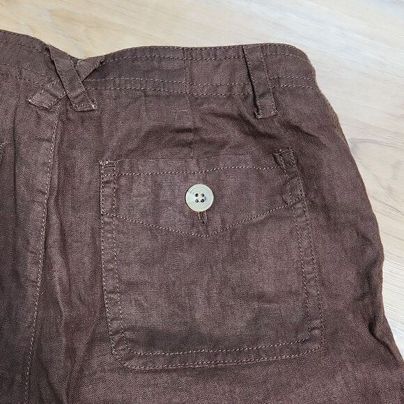 📐☔️🐞Liz Claiborne Brown Audra Linen Cropped Pants Size 6 - Picture 7 of 11